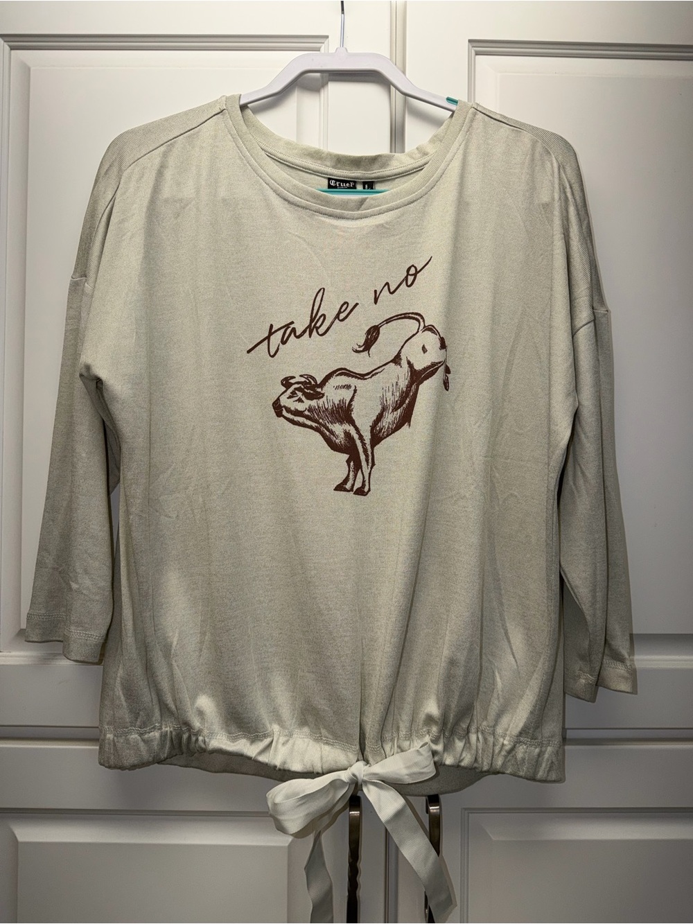 Cruel Girl Cream Long-Sleeve Tie-Hem Top